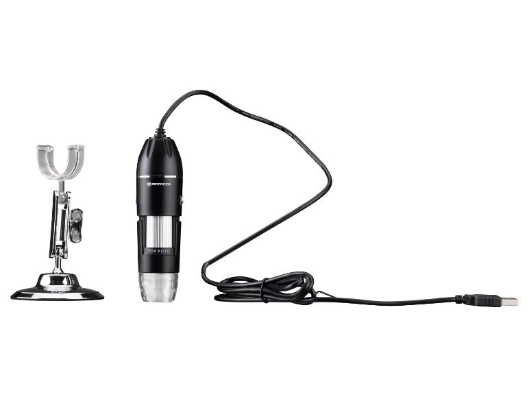 Un microscope USB Bresser noir avec un support.