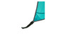 Détail d'une tente turquoise avec une boucle noire.