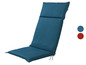 Coussin de siège et de dossier bleu pour chaise de jardin.
