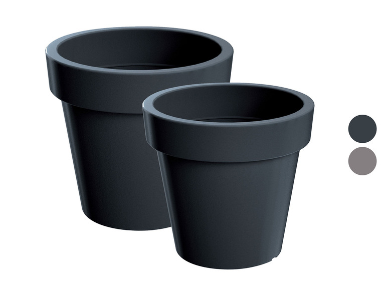 Deux pots ronds de couleur gris foncé