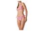 Haut de bikini triangle femme avec imprimé zigzag rose et violet.