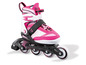 Patins à roulettes roses avec des roues noires.