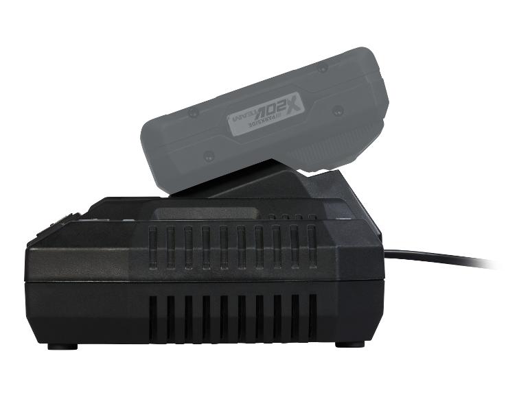 Chargeur Parkside X20V Team avec batterie insérée.