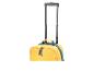 Valise cabine jaune avec poignées bleues et poignée télescopique noire