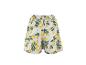Short blanc avec motif de citrons jaunes et de fleurs bleues.