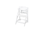 Chaise haute bébé en bois blanc avec harnais de sécurité et assise et repose-pieds réglables.