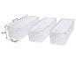 Trois boîtes de rangement transparentes mesurant 32x10x8 cm.