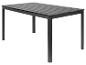Table de jardin rectangulaire en plastique gris foncé et métal noir.
