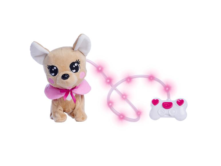 Chiot en peluche avec télécommande et laisse lumineuse.