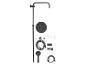 Ensemble de douche noir mat avec pommeau de douche pluie, douchette et accessoires.