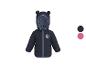 Doudoune bleu foncé pour bébés avec écusson Mickey Mouse et capuche à motifs.