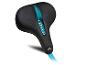 Selle de vélo noire avec insert bleu et texte