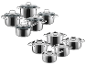 SILVERCREST® Topfset Edelstahl 5-tlg. – Deux ensembles de cinq casseroles et poêles brillantes en acier inoxydable.