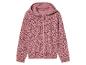 Sweat-shirt à capuche rose avec fermeture éclair et imprimé cœur.