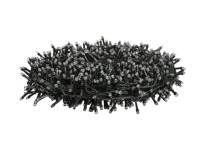 Guirlande lumineuse LED avec câble noir, enroulée.