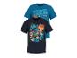 Deux t-shirts pour garçons, un bleu et un marine, avec des imprimés Pat' Patrouille thème dinosaures.