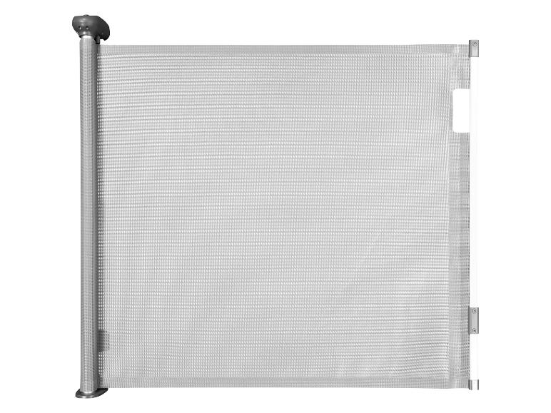 Barrière de sécurité rétractable grise pour enfants.