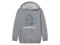 Un sweat à capuche gris avec un imprimé Mandalorian