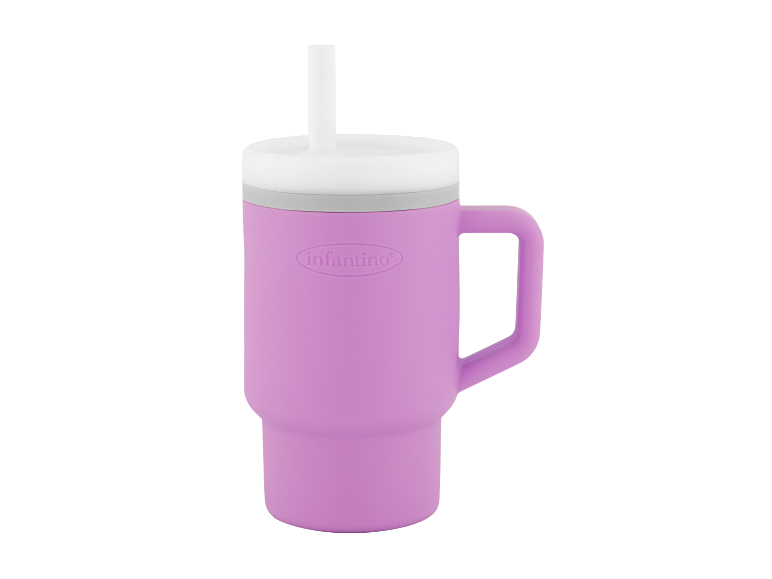 Gobelet Infantino violet avec paille et anse.