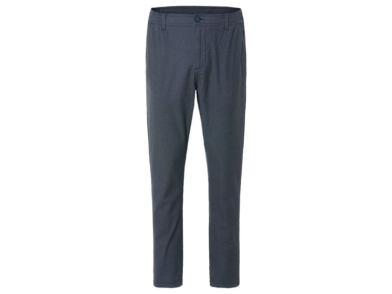 Un pantalon chino bleu foncé pour homme.