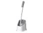 Brosse de toilette et support, design moderne, couleurs gris et blanc.