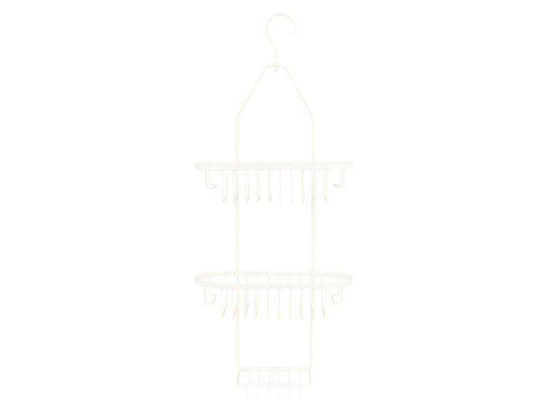 Panier de douche blanc à deux niveaux avec crochets.