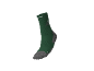Chaussette de sport verte avec des accents gris et du texte blanc.