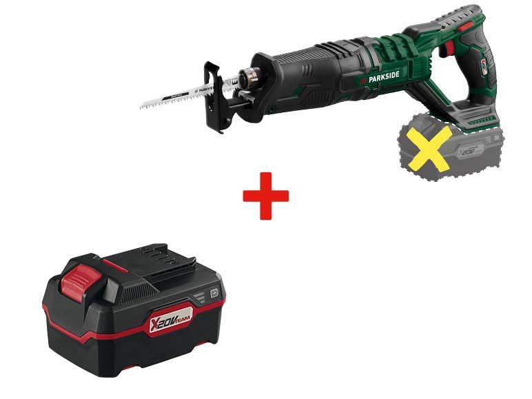 Scie sabre sans fil Parkside et une batterie supplémentaire X20V Team.