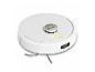 Aspirateur robot blanc avec bouton d'alimentation jaune et accent argenté