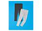 Deux paires de leggings pour enfants, un gris foncé et un gris clair, sur fond bleu.