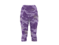 Legging capri de sport pour femme avec motif camouflage violet et rayures.