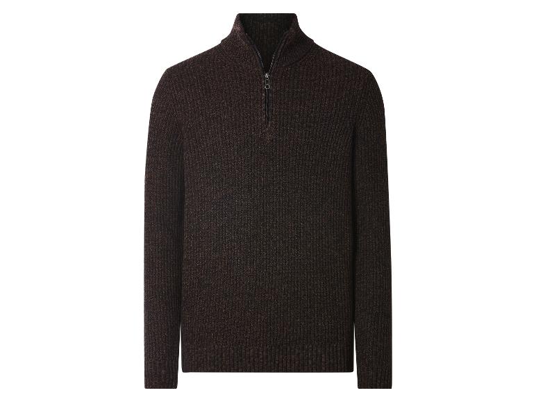 Pull homme marron en maille avec demi-zip