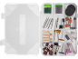 Kit d'accessoires pour outils rotatifs avec forets, disques de coupe et de polissage dans une boîte.
