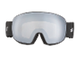 Masque de ski argenté miroir avec sangle noire et rembourrage en mousse, texte « S2 SPEQ GmbH » sur la lentille.