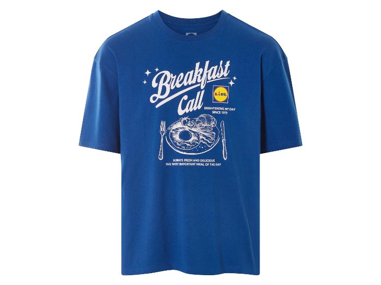 T-shirt bleu Lidl avec impression "Breakfast Call".