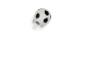 Un ballon de football noir et blanc dans les airs.