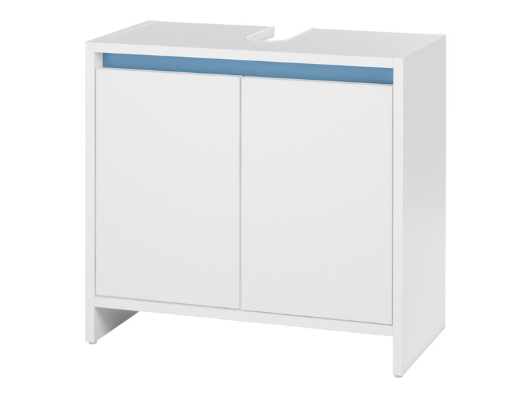 Une armoire de salle de bain blanche à deux portes.