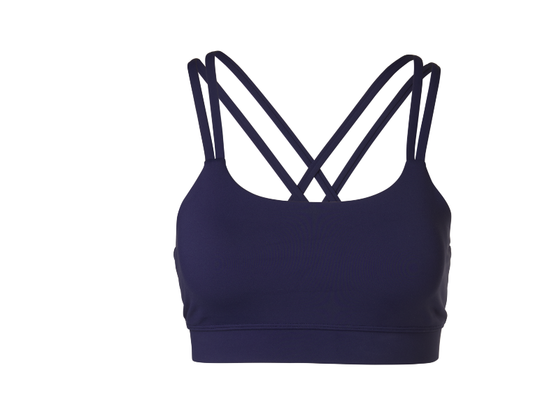 Brassière de sport bleu foncé avec doubles bretelles croisées