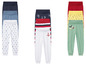 Sept leggings différents pour enfants avec différents motifs, y compris une ancre, une mouette et des fraises.