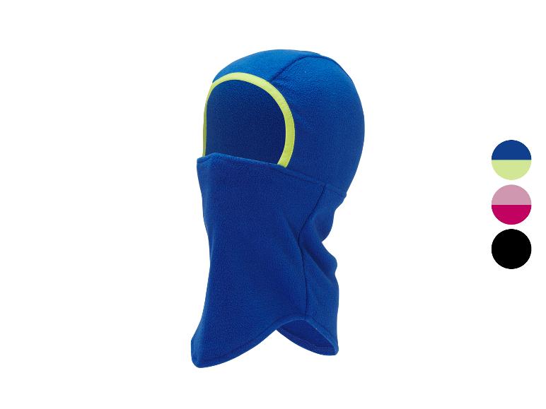 Cagoule polaire bleue avec liseré jaune, présentée avec options de couleurs.
