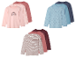 Trois ensembles de t-shirts à manches longues pour enfants avec différents motifs : arc-en-ciel, cœurs et rayures.