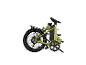 Vélo électrique pliant vert olive avec batterie noire et détails Shimano.