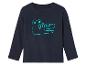 Un t-shirt bleu marine à manches longues avec un imprimé de crocodile vert.