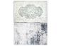 Deux tapis rectangulaires : l'un avec un motif floral classique en vert clair et blanc, l'autre avec un motif abstrait vieilli en gris et blanc.