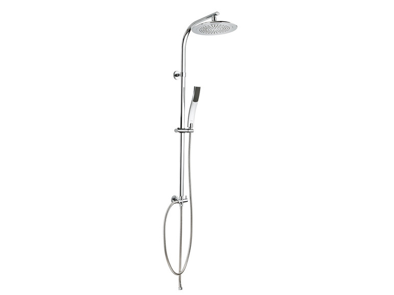 Un ensemble de douche chromé avec une grande douche de pluie et une douchette.