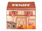 Tente de jeu en forme de grange avec le texte FENDT, des animaux de la ferme et une niche.