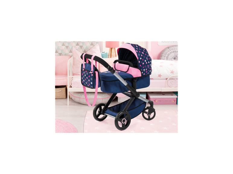 BAYER DESIGN Poussette combinée pour poupées Xeo Deluxe Set bleue et rose à motifs étoiles dans une chambre d'enfant