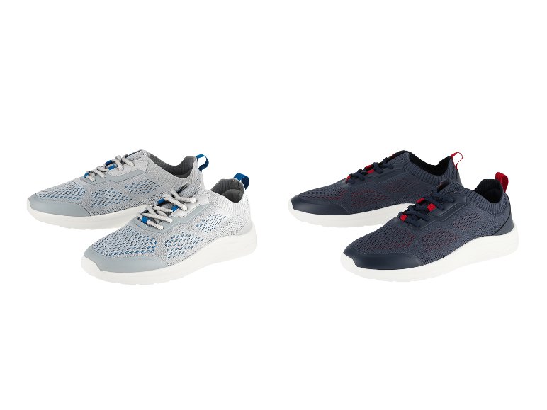 Deux paires de baskets élégantes en gris et bleu marine.