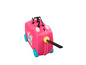 Une valise rose avec des roulettes, une poignée télescopique et Peppa Pig.