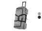 Sac de voyage gris à roulettes avec poignées noires et détails